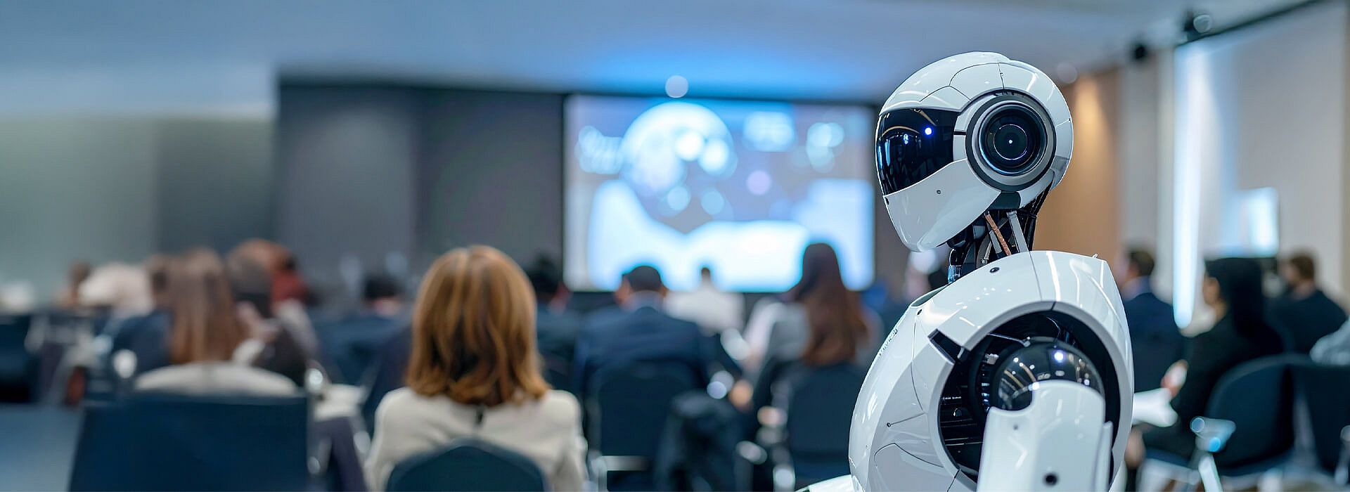 Roboten in front of audience